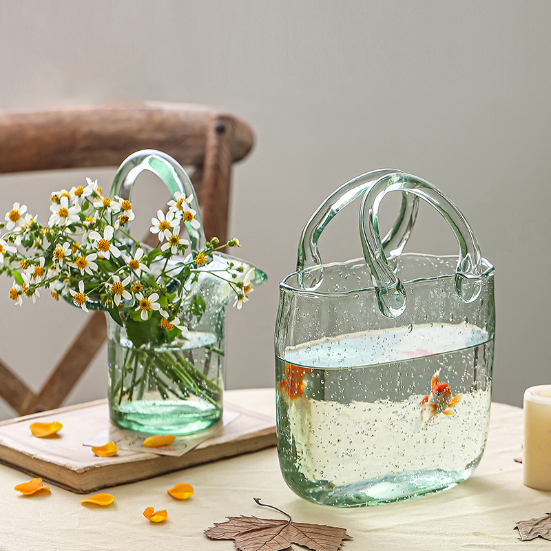 Planted Aquarium Jar - แจกันแก้วทรงกระเป๋าถือสไตล์นอร์ดิก สำหรับปลูกพืชแบบไฮโดรโปนิกส์ หรือใช้เป็นตู้ปลา ตกแต่งห้องนั่งเล่น ร้านอาหาร