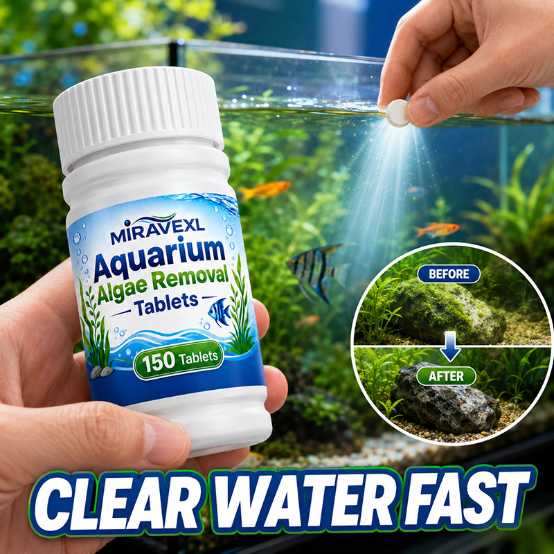 Planted Aquarium Tools - เม็ดกำจัดตะไคร่น้ำในตู้ปลา MIRAVEXL 150 เม็ด, ยาฆ่าตะไคร่น้ำที่ปลอดภัย, ช่วยให้น้ำใสขึ้นอย่างรวดเร็วสำหรับปลาในน้ำจืดและพืชน้ำ